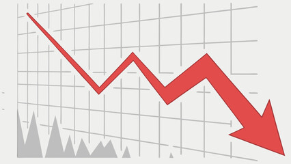 Financial graph showing downward trend red arrow pointing down business chart market decline economic crisis stock market crash investment loss data visualization statistics infographic financial rep.