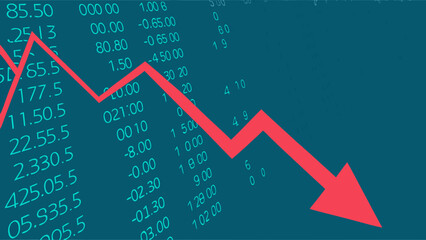 Financial Graph Showing Market Decline Red Arrow Stock Market Data Business Chart Economic Trend Investment Finance Recession Crisis Downward Trend Decrease Fall Drop Negative Growth Stock Prices Tra.