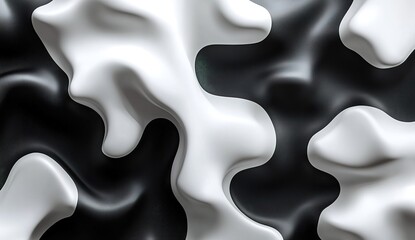 Obraz premium Black and white background, 3D optical illusion, fluid shapes.