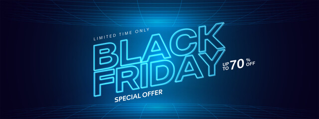 Black Friday Sale Banner Template. Black Friday sale banner concept. Bright typography gradient text. Black Friday Design with Ribbon and Black Friday Typography