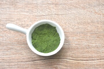 water meal or Wolffia water plant organic food in pan on table