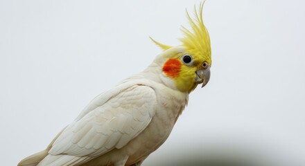 A Beautiful Pet Cockatiel Parrot on a White Background.