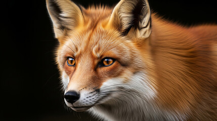 Close-up portrait of a majestic red fox with piercing eyes against a dark background