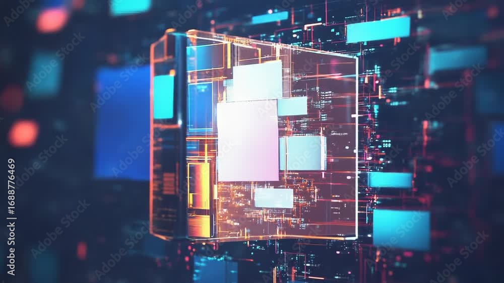 Aufkleber futuristic server room processing data with glowing rectangles and lines