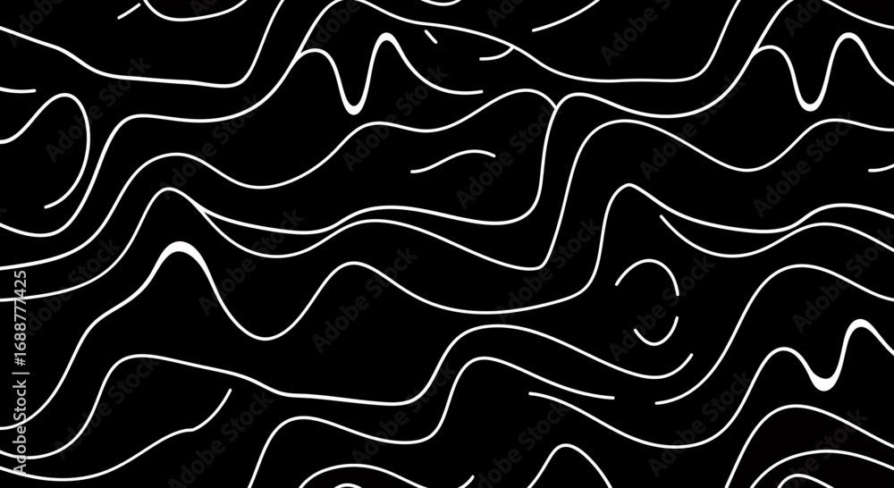 Aufkleber abstract background with undulating white lines on a black surface creating a flow, concept for wall