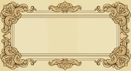 Vintage ornamental frame with floral details and flourish corners on a beige background, concept for invitation template, certificate design and decorative projects