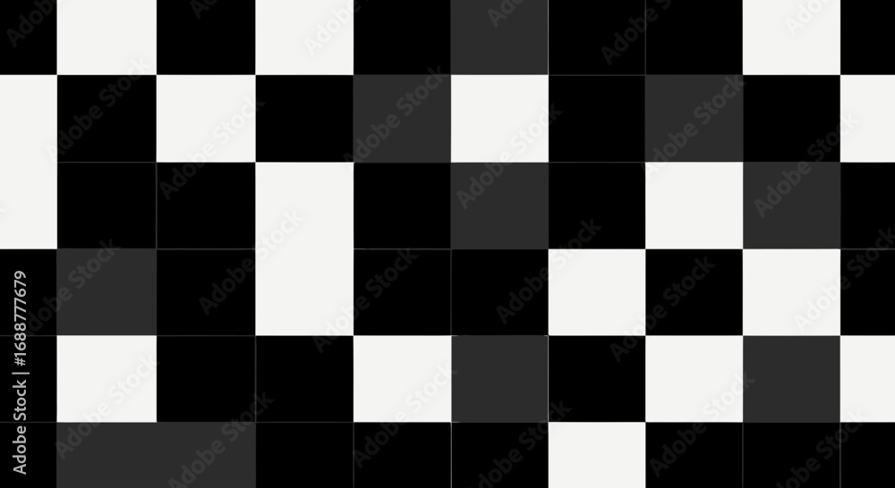 Poster monochrome checkerboard pattern featuring alternating black, white, and gray squares in a geometric 