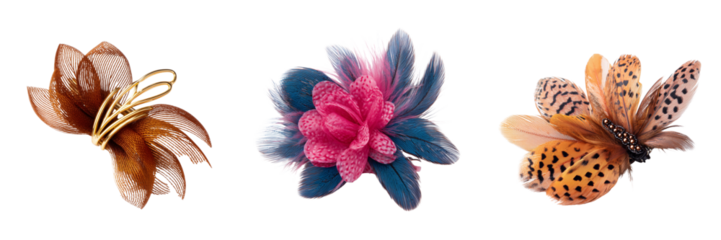 Set of Close-up of elegant alloy flower hair combs for weddings, styled for women on transparent png background. Ai generated