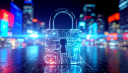 Red glowing padlock icon representing cybersecurity and data protection