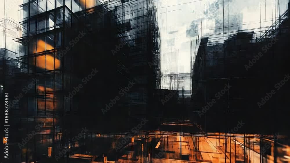 Aufkleber modern architecture buildings emerging from abstract lines and shapes