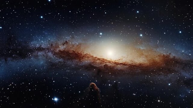 A person standing next to a vast galaxy, possibly contemplating the universe