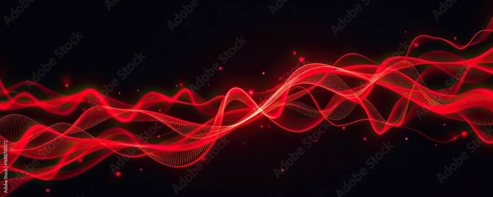 Poster abstract red wave pattern on dark background with light effects and flowing lines of motion and ener