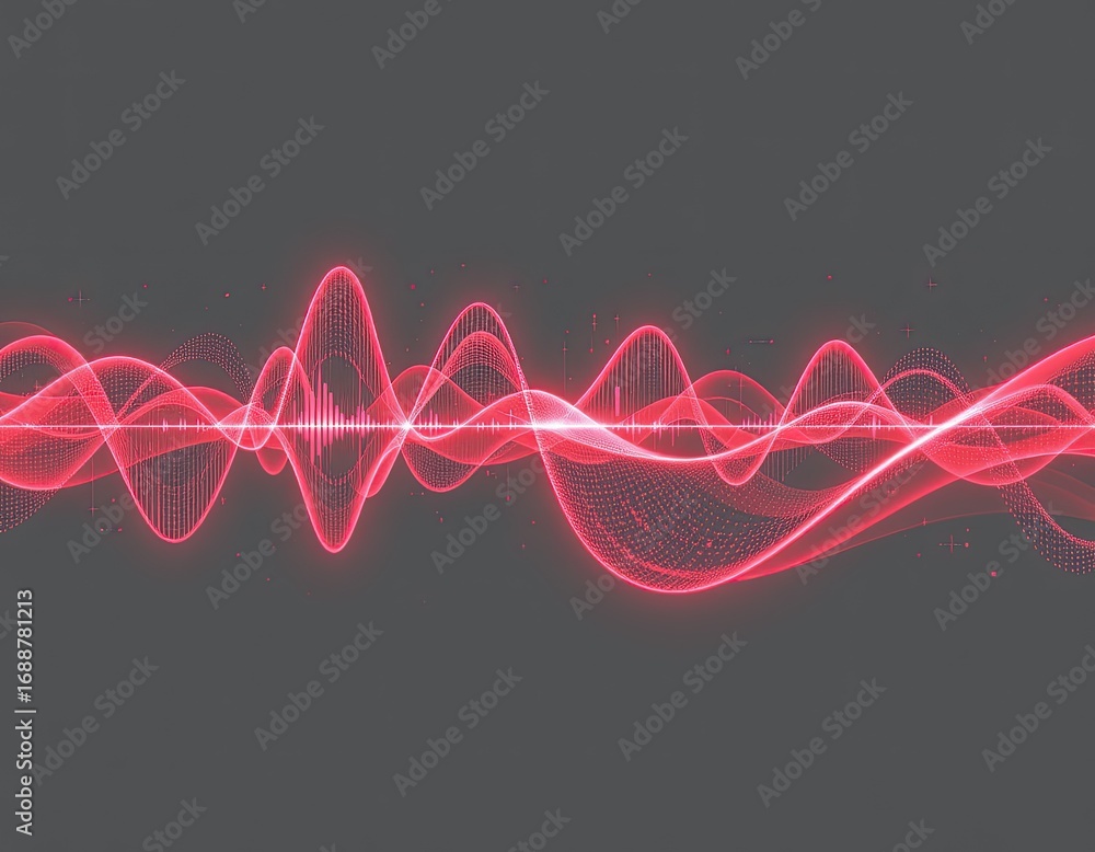 Aufkleber abstract red wave pattern with digital elements representing sound waves in a modern style