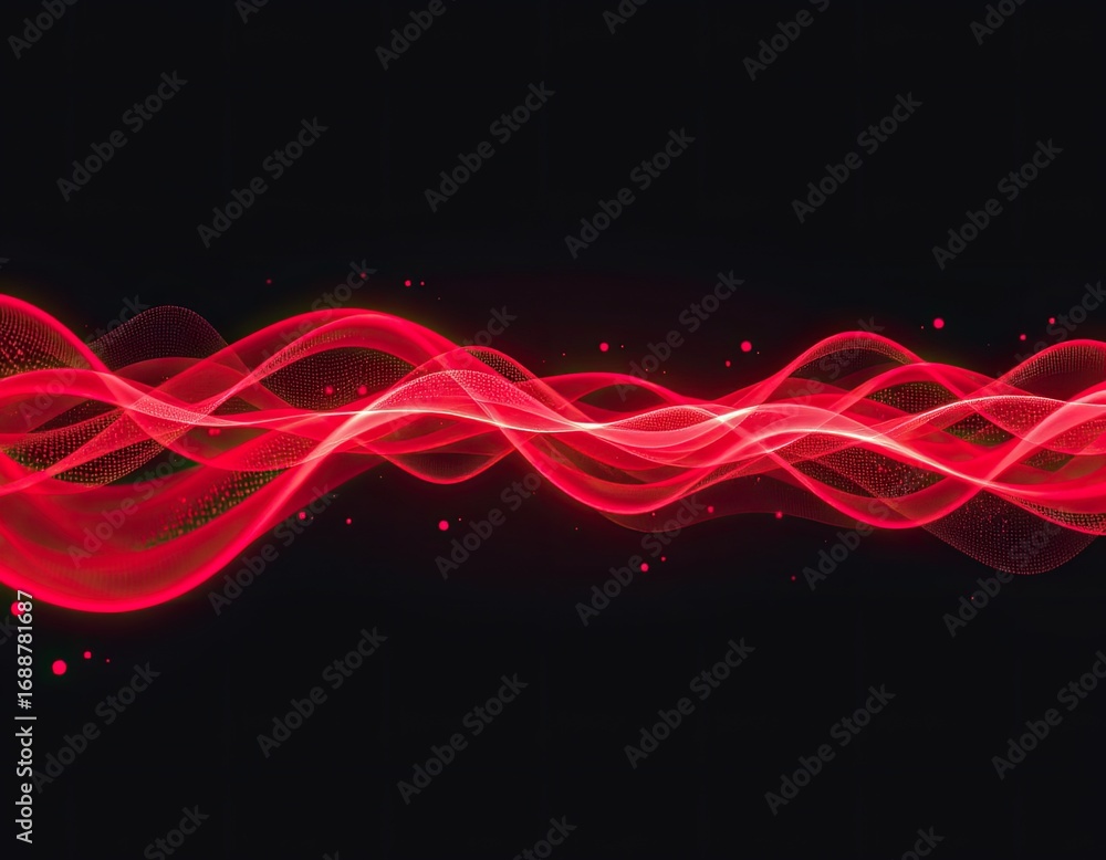 Poster red waves of light flowing smoothly across a dark background creating an abstract visual pattern of 