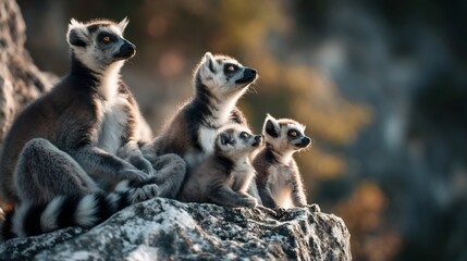 Ring tailed lemur family portrait on rock formation wildlife photography animal behavior madagascar primates