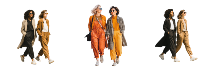 Set of Full-length shot of a fashionable woman in modern attire, posing confidently on transparent png background. Ai generated