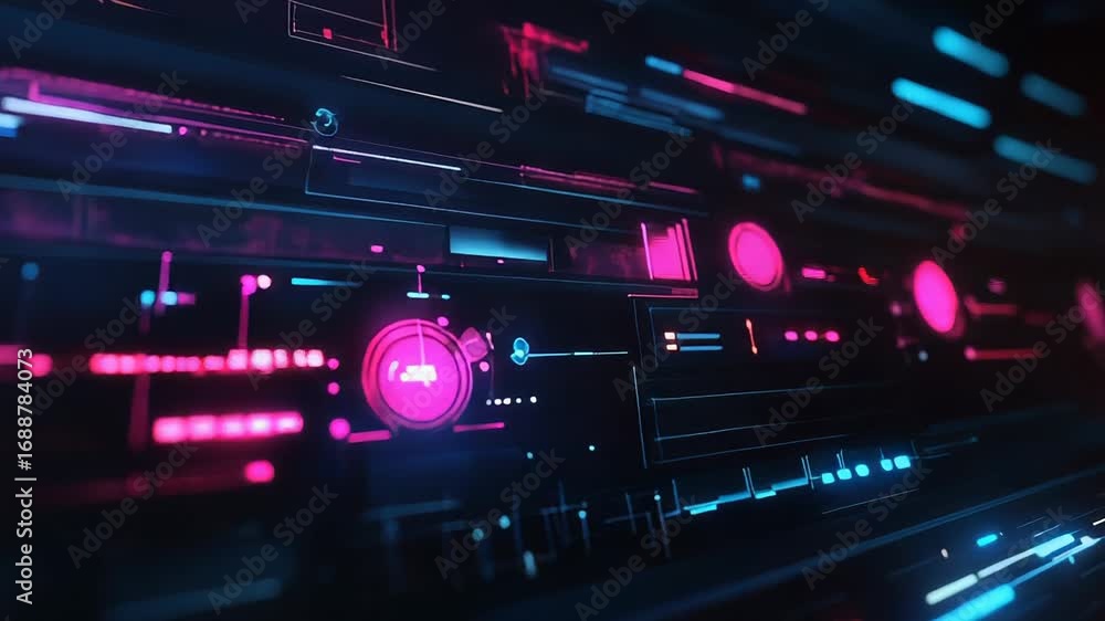 Poster futuristic head up display showing interactive data analysis and processing information