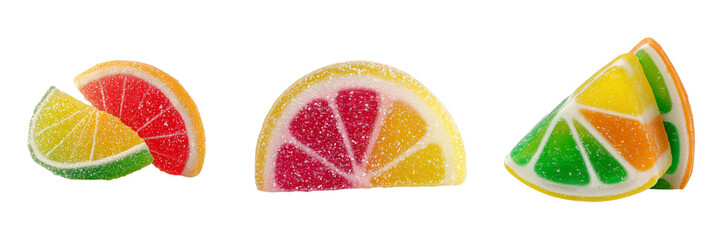 Set of Bright and colorful jelly candies arranged in a small heap on transparent png background. Ai generated