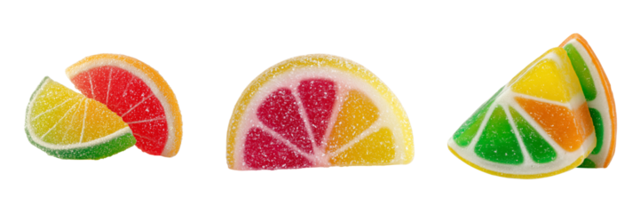 Set of Bright and colorful jelly candies arranged in a small heap on transparent png background. Ai generated
