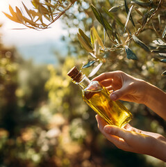 BOTTIGLIA DI OLIO E PIANTA DI OLIVO 