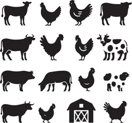 Farm Animals Silhouette Vector Set