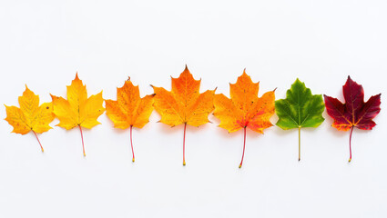 Golden, red, and brown autumn maple leaves isolated on a white background