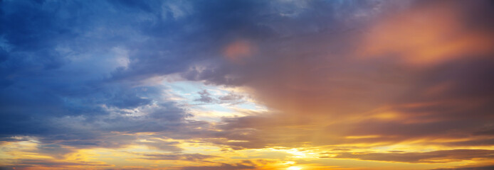 Majestic panorama of sky background during sunset.