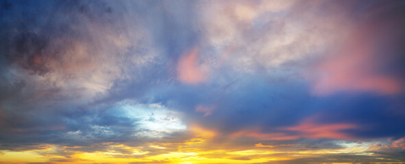 Majestic panorama of sky background during sunset.
