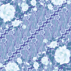 hijab with a combination of parang batik and blue rose motifs