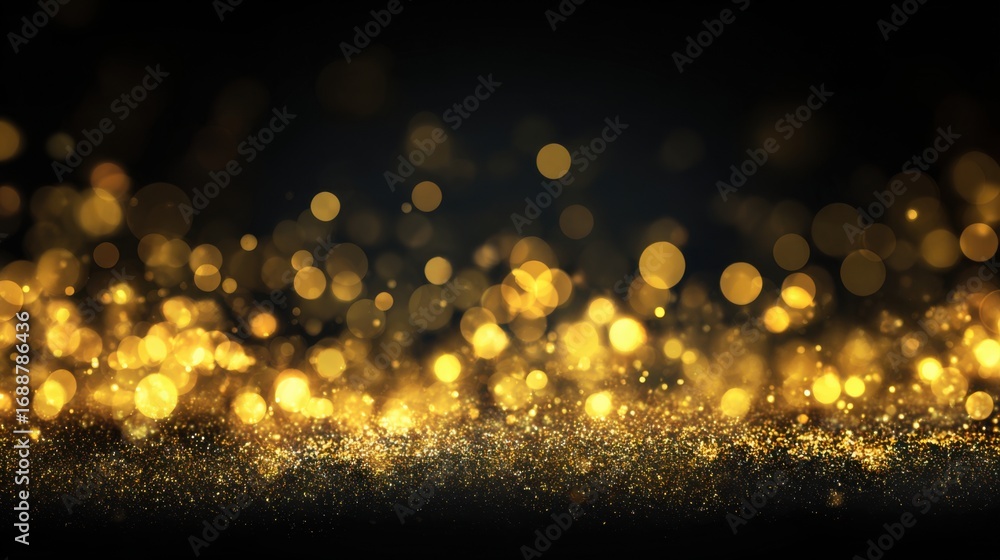 Poster a vibrant display of golden sparkles dances across a dark surface, creating an enchanting atmosphere