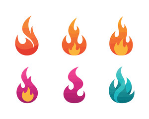 Collection of stylized colorful flame icons representing different temperatures and energy levels