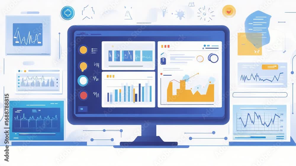 Aufkleber computer monitor displaying complex data analysis charts and graphs
