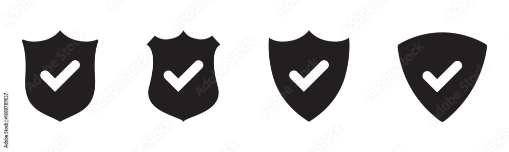 Poster checkmark icon set, approved symbol, checked checkbox mark, editable line stroke. vector illustratio