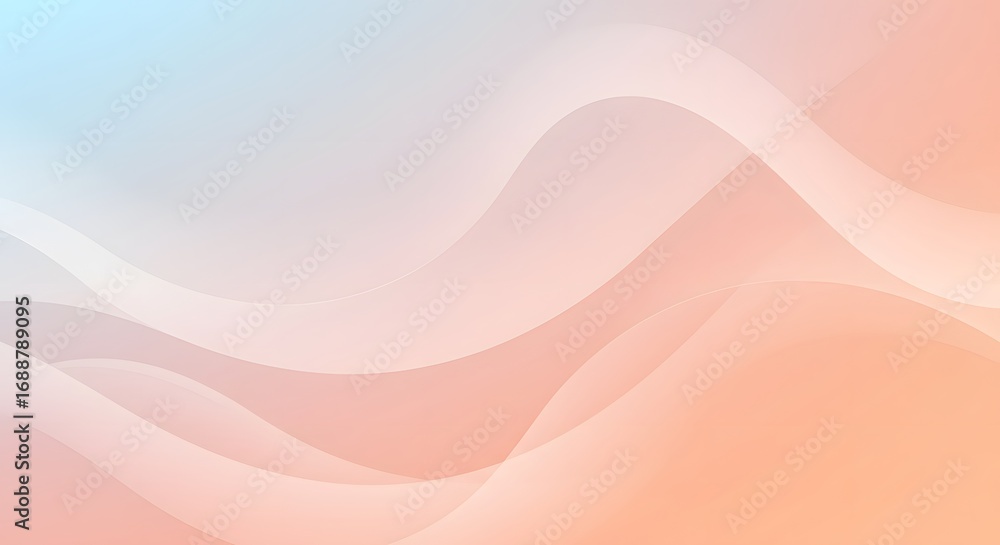 Poster abstract flowing waves of light blue and soft peach colors creating a serene and elegant gradient ba