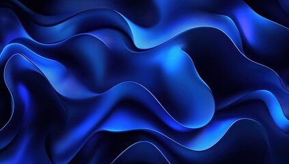 Obraz premium Blue abstract background with smooth lines and curves, dark blue background, dark blue gradient, blue light waves, blue glow effect, blue glow on the edge of the screen, dark blue, blue background
