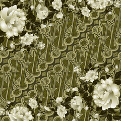  hijab with a combination of parang batik and forest green rose motifs