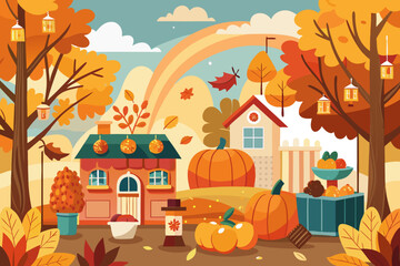 Pumpkins sitting on hay bales at a fall festival during sunset. Autumn farmers market. Harvest festival pumpkins displayed. Pumpkins Autumn decorative background composition. © Shofikul islam