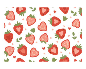 Vibrant seamless pattern of fresh strawberries and leaves on a white background