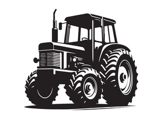 tractor logo silhouette vector, farm tractor silhouette illustration, agricultural equipment silhouette vector, farm machinery tractor logo silhouette vector on white background. 