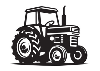 tractor logo silhouette vector, farm tractor silhouette illustration, agricultural equipment silhouette vector, farm machinery tractor logo silhouette vector on white background. 