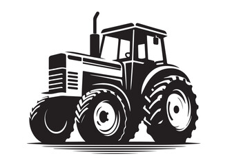 tractor logo silhouette vector, farm tractor silhouette illustration, agricultural equipment silhouette vector, farm machinery tractor logo silhouette vector on white background. 