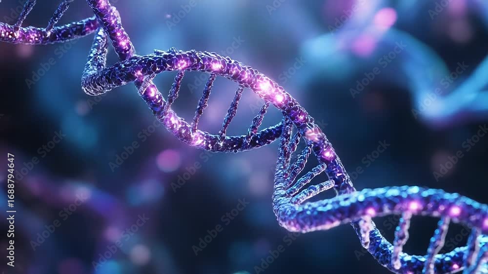 Aufkleber dna structure rotating in a microscopic environment with glowing genes