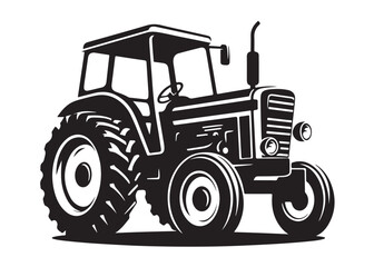 tractor logo silhouette vector, farm tractor silhouette illustration, agricultural equipment silhouette vector, farm machinery tractor logo silhouette vector on white background. 