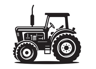 tractor logo silhouette vector, farm tractor silhouette illustration, agricultural equipment silhouette vector, farm machinery tractor logo silhouette vector on white background. 