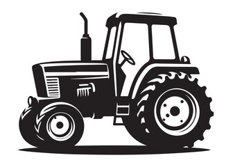 tractor logo silhouette vector, farm tractor silhouette illustration, agricultural equipment silhouette vector, farm machinery tractor logo silhouette vector on white background. 