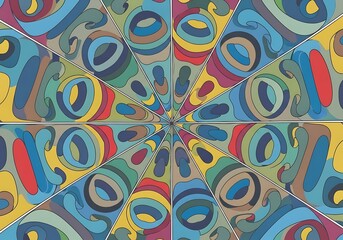 Fototapeta premium Kaleidoscopic convergence of fluid forms vibrant radial composition radiates outward with an evocative color harmony,