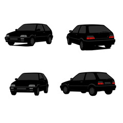 Four Black Hatchback Cars in Different Angles and Views.