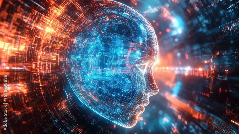 Poster artificial intelligence forming inside digital cyberspace tunnel