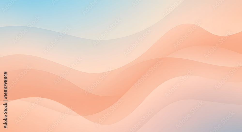 Poster smooth pastel gradient waves elegantly flow across an abstract background, creating a serene and mod