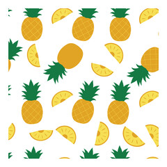 Vibrant tropical pineapple pattern with slices on a clean white background for summer design